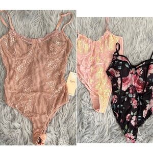 SHEIN Lace Bodysuit Set - Pink, Black, and Gold